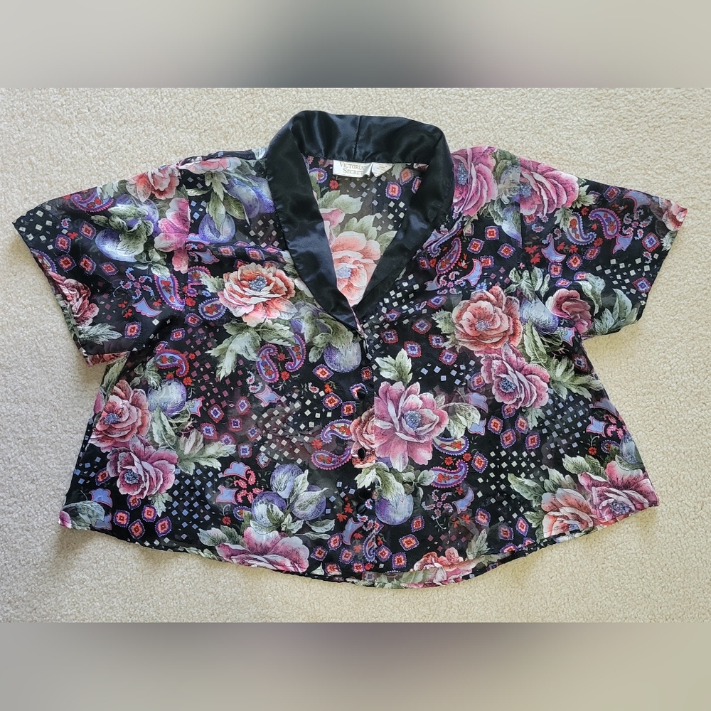Victoria's Secret Vintage Gold Label Semi-sheer Oversized Crop Top Nighty